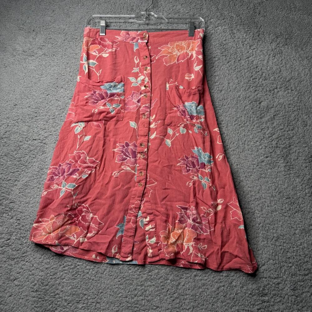 Rip Curl Floral Button-Down Skirt - Red and Pink